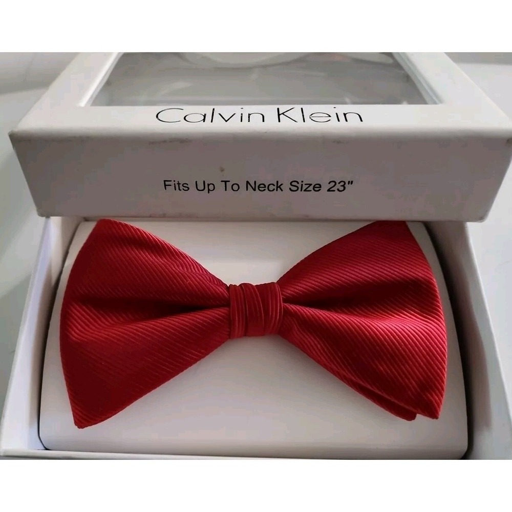 Calvin Klein MAGA Red Woven Jacquard Pretied Adjustable Bow‎ Tie UP TO 23" NECK